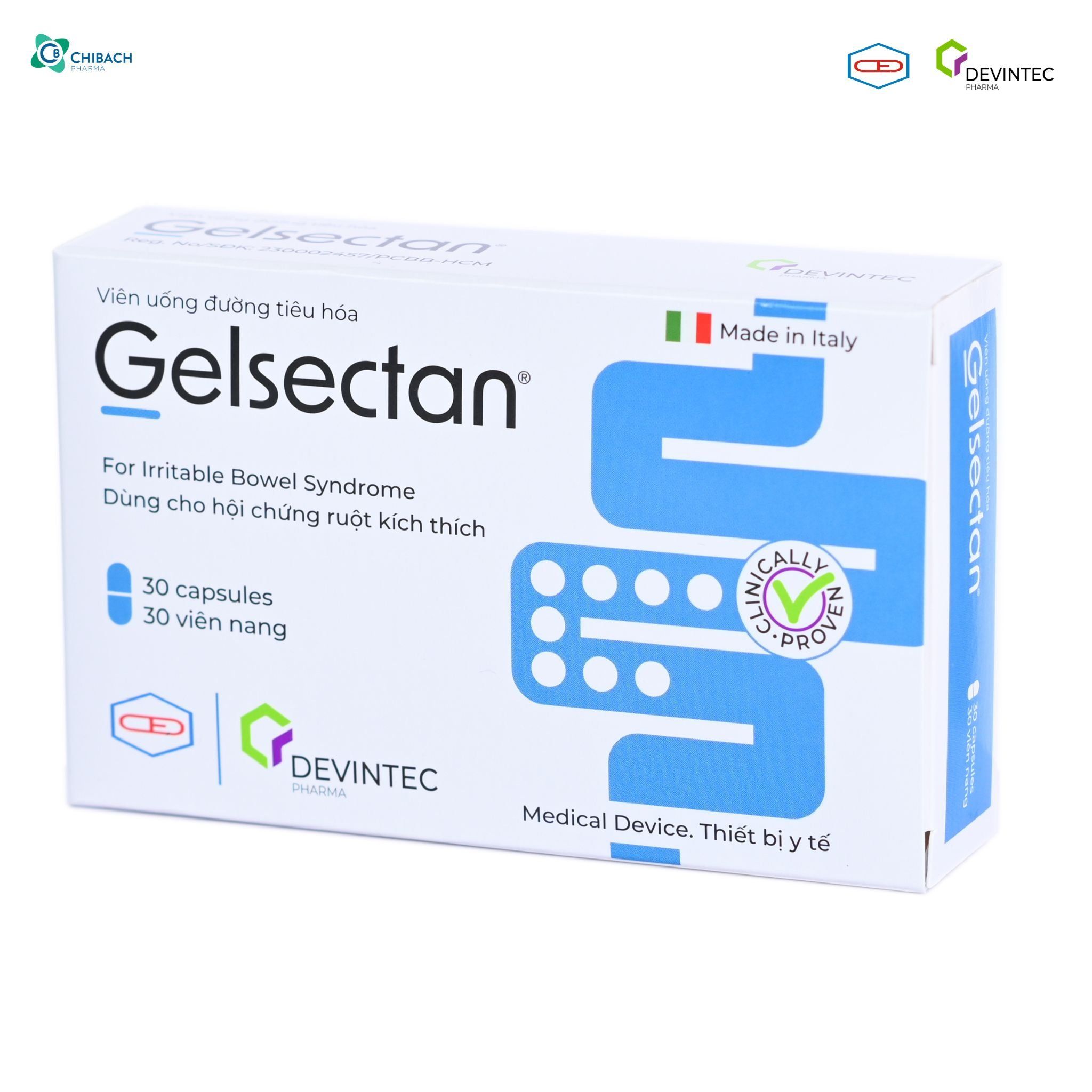  Viên uống Gelsectan hộp 30 viên, giúp giảm và phòng ngừa triệu chứng hội chứng ruột kích thích (IBS), Italia, Thiết bị y tế chính hãng từ Devintec 